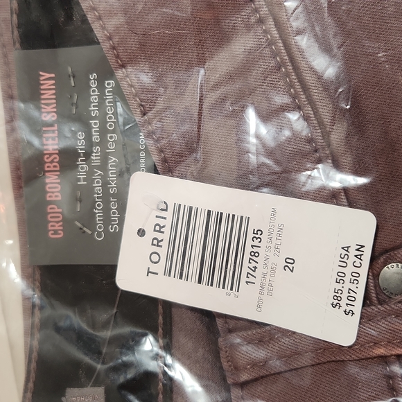 ❤️NWT TORRID JEAN - CROP BOMBSHELL SKINNY - SUPER SOFT - HIGH-RISE BROWNISH TAN - Picture 3 of 8